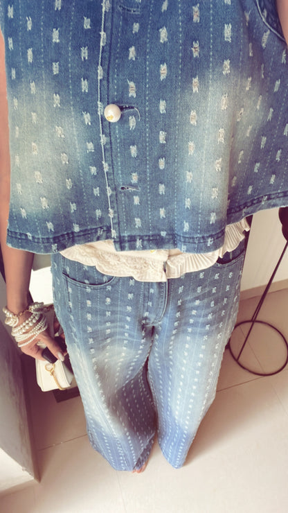 Ribbed Denim Frill Detailed Co-ord
