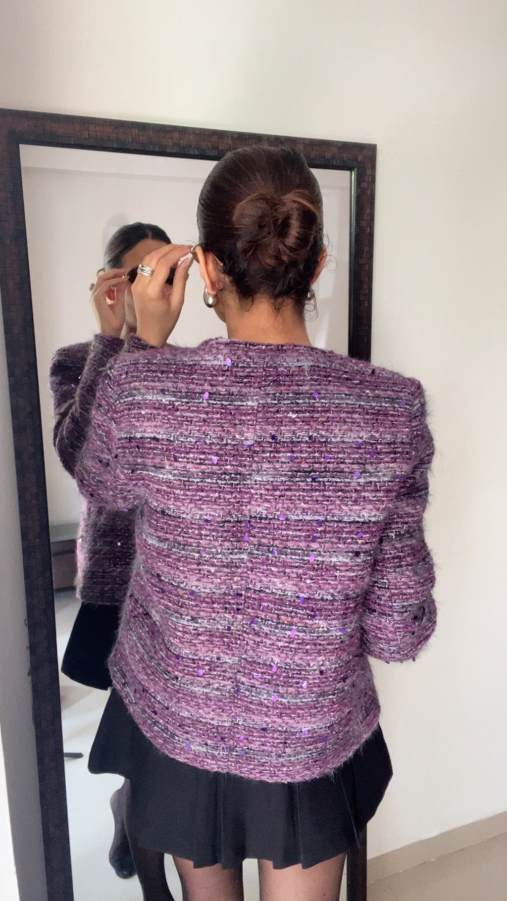 Purple Textured Tweed Fall Jacket