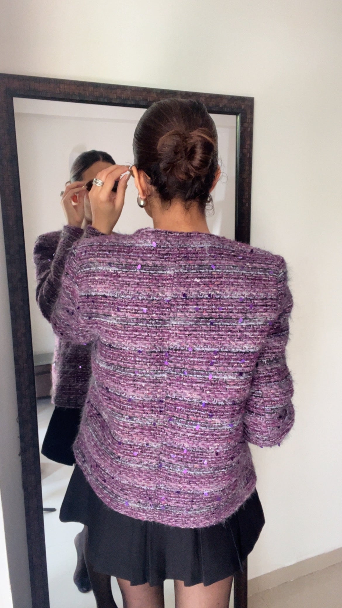 Purple Textured Tweed Fall Jacket