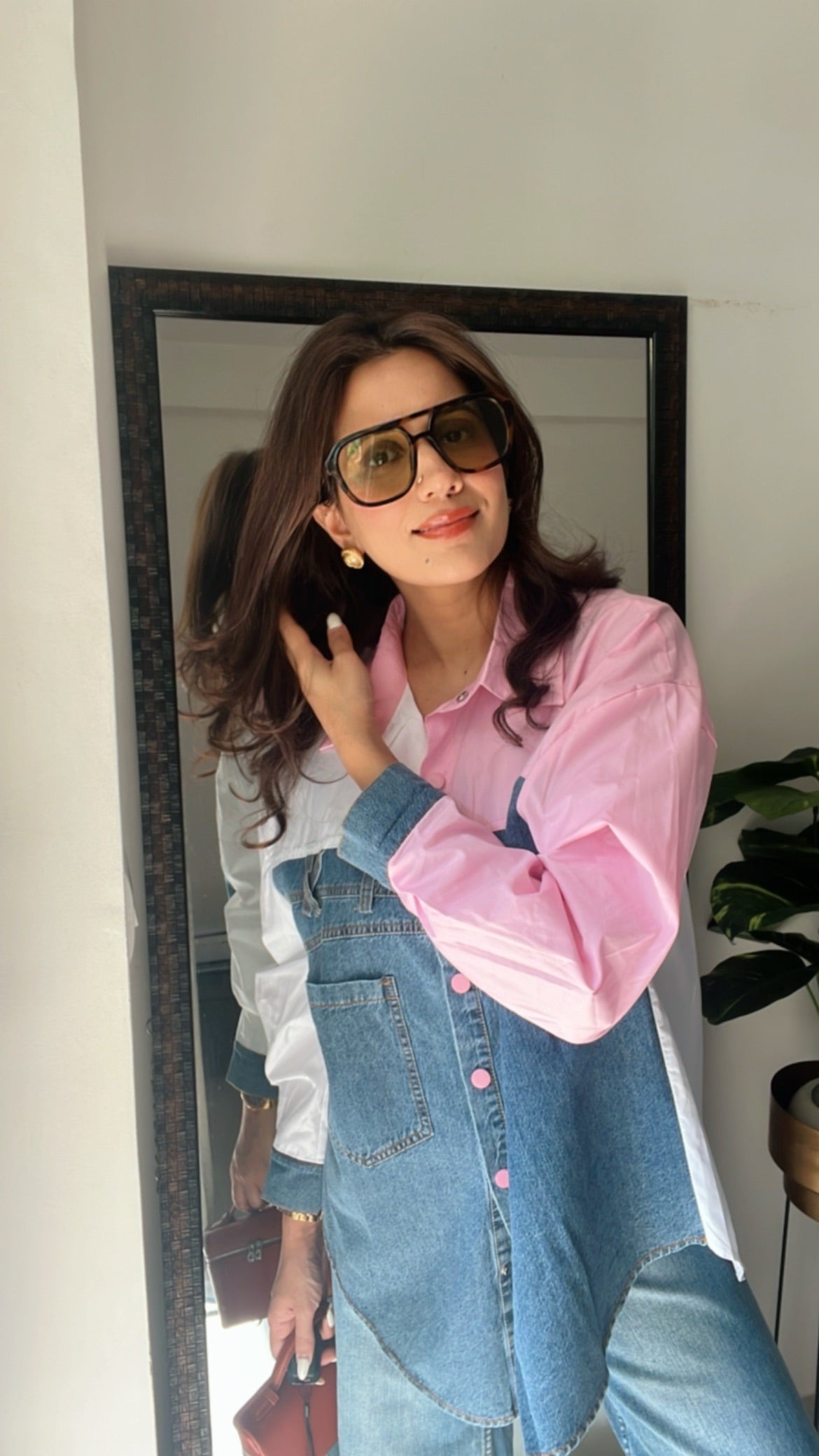 Color Block Denim Poplin Shirt