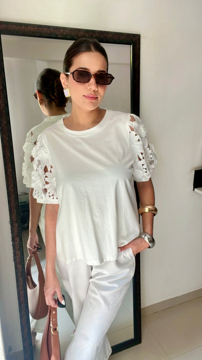 Floral Cutwork Poplin Tee