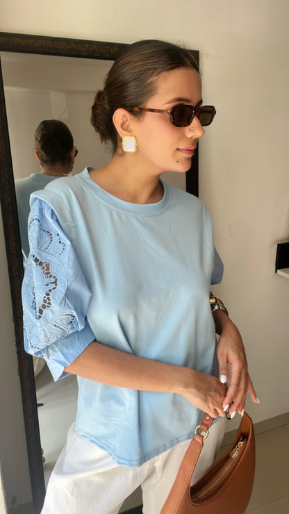 Cutwork Sleeves Poplin Tee