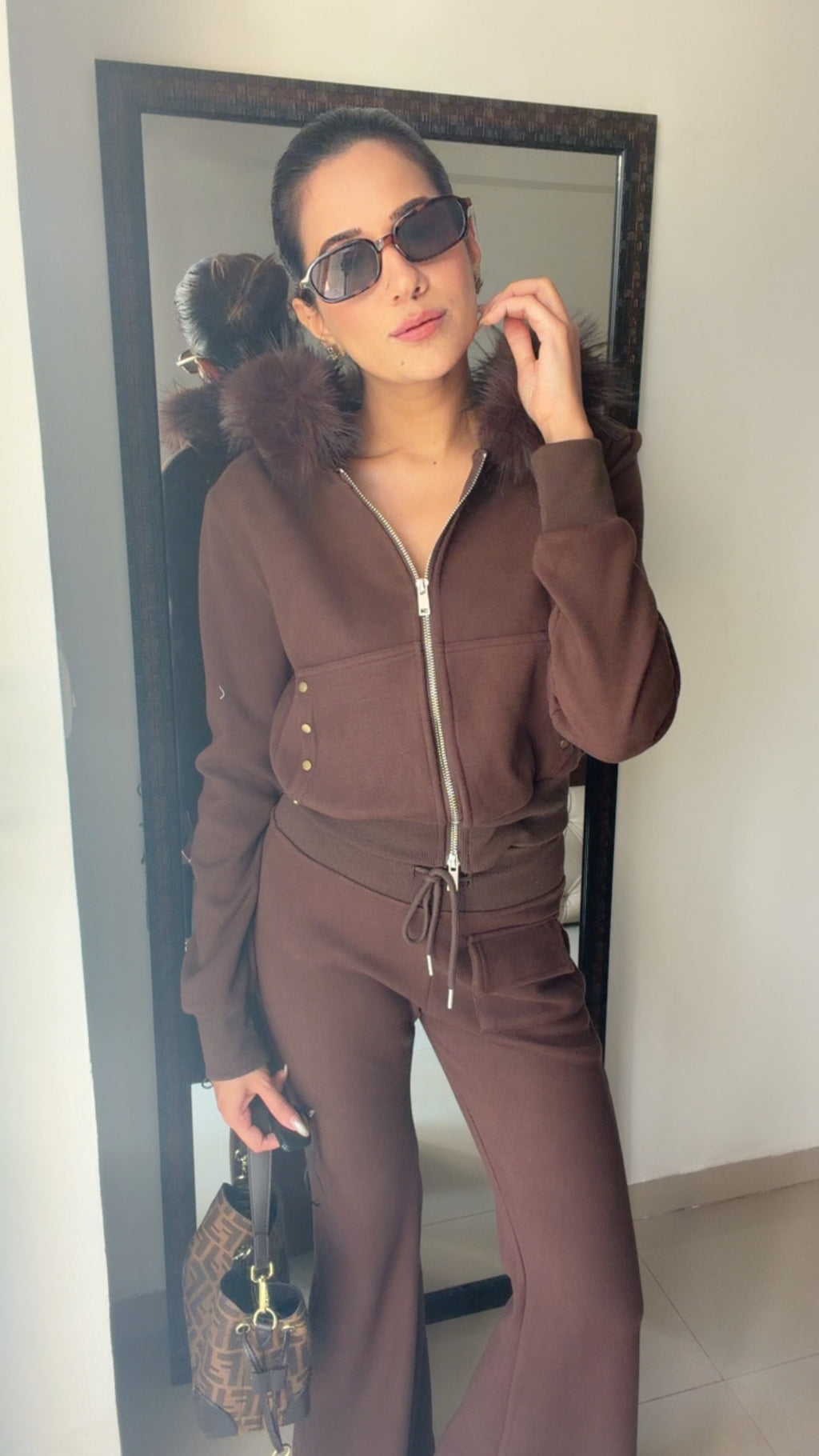 Cocoa Luxe Fur-Trim Fall Lounge Set