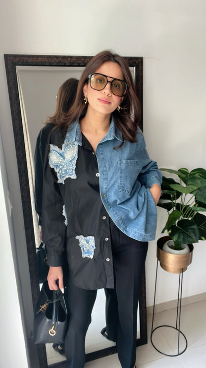 Butterfly Studded Denim Poplin Shirt