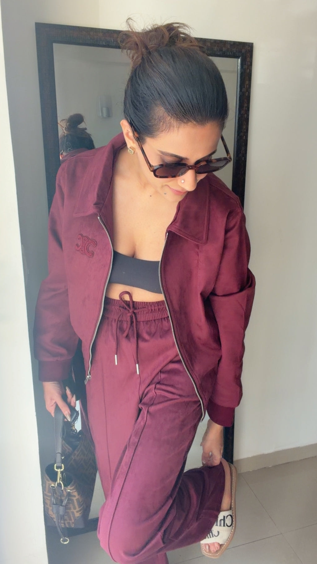 Wine Suede Signature Fall Lounge Set