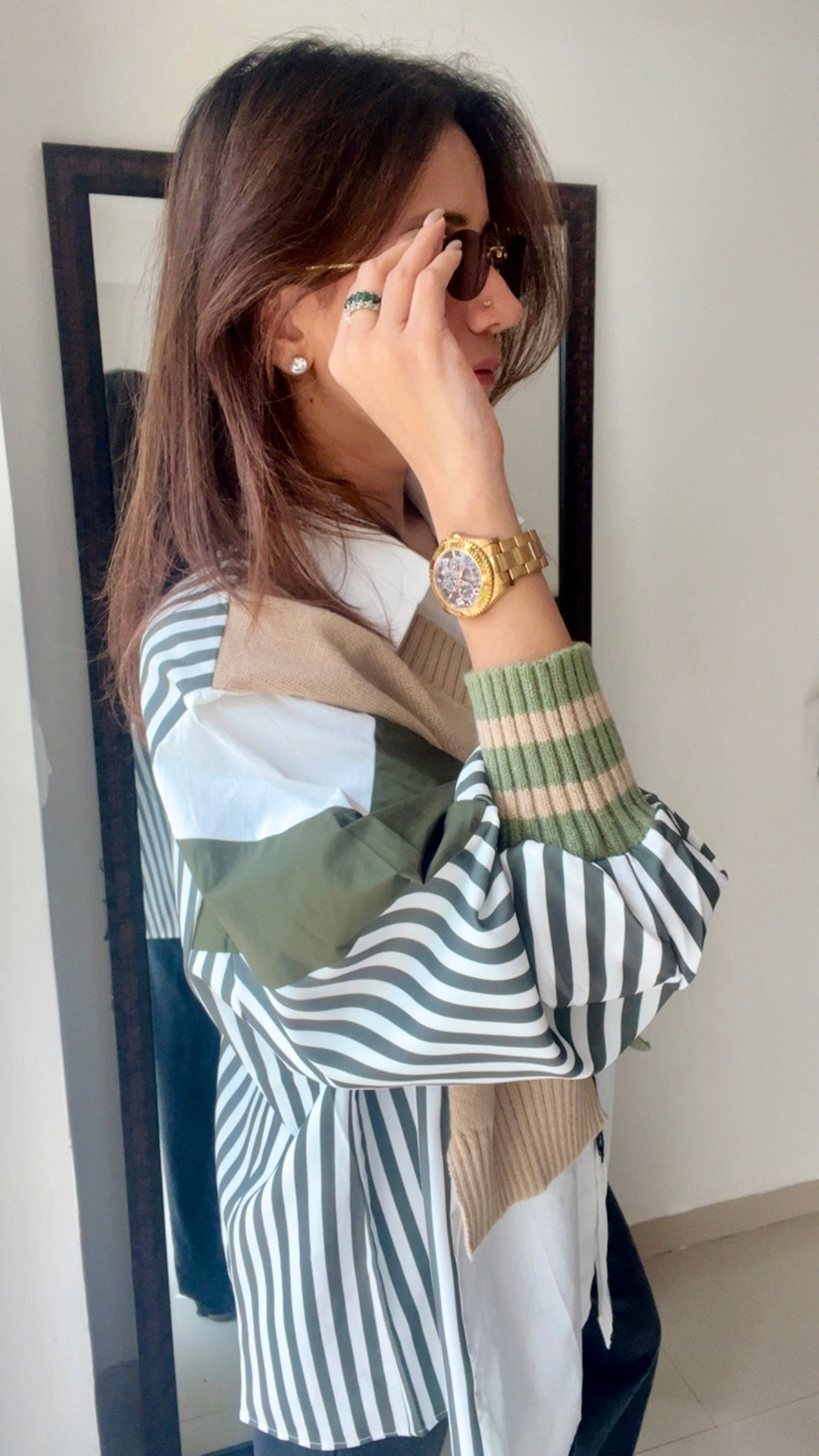 Stripe Knit Vest Poplin Fall Shirt