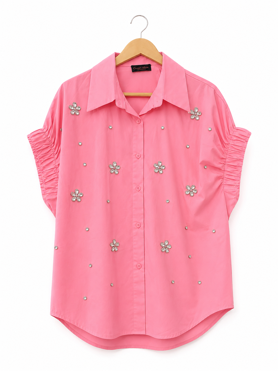 Embellished Ruched Sleeve Statement Top