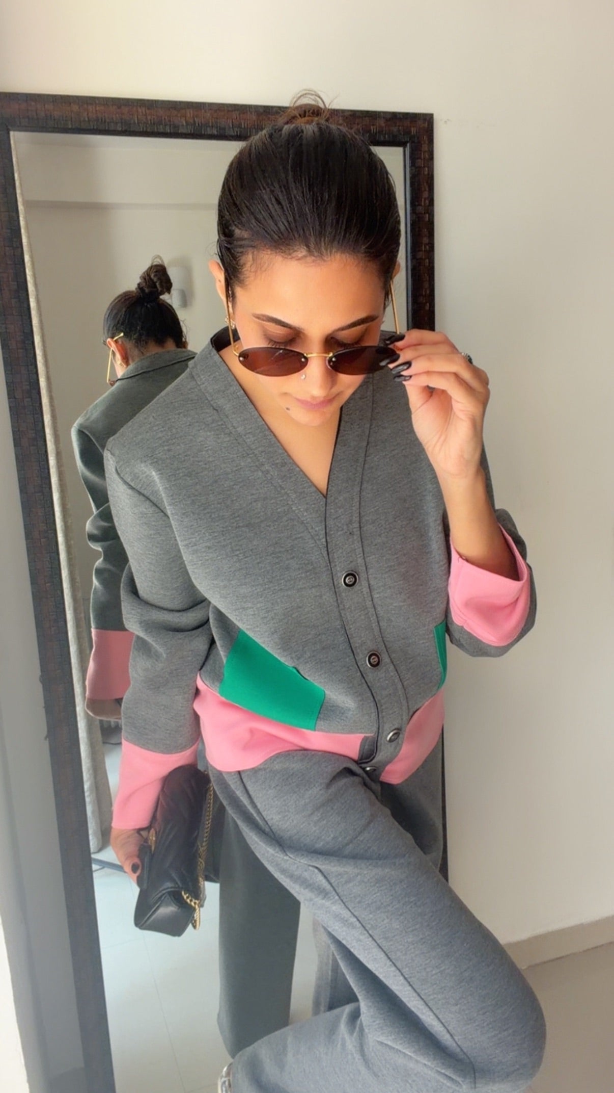 Grey Color-Block Fall Co-ord Set