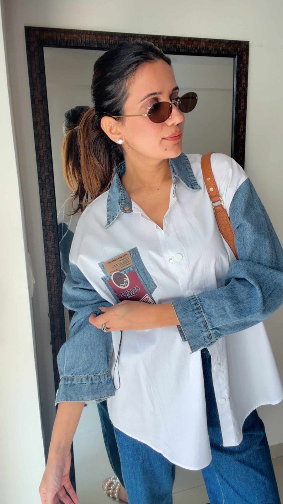 Denim Sleeves Poplin Shirt