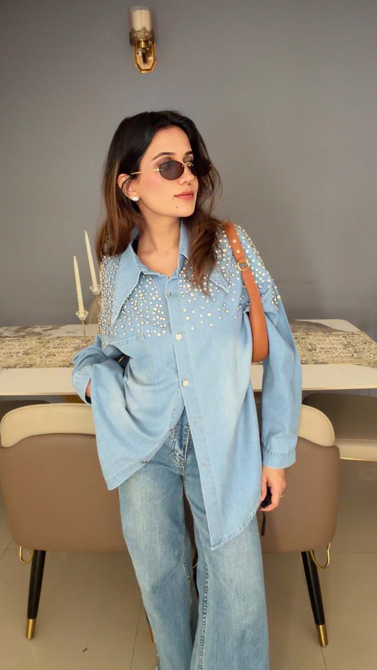 Stone Studded Denim Shirt