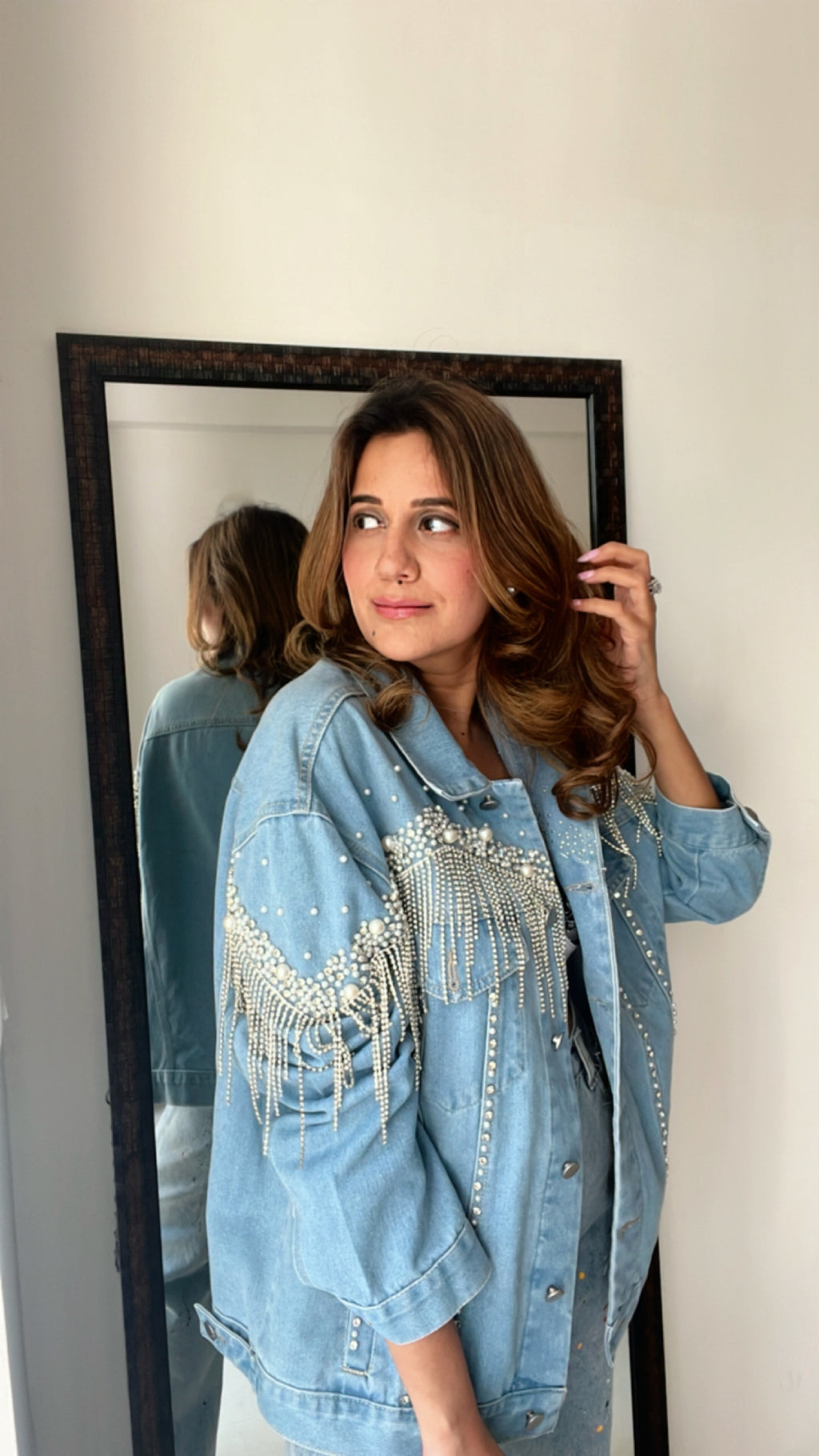 Crystal Tinsel Denim Fall Jacket