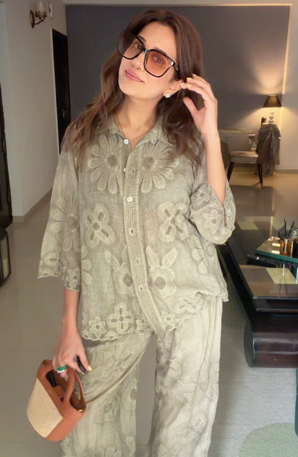 Sage Floral Embroidered Co-ord Set