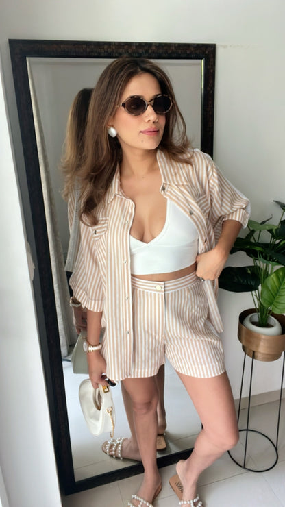 Lace Detailed Poplin Stripe Shorts Co-ord