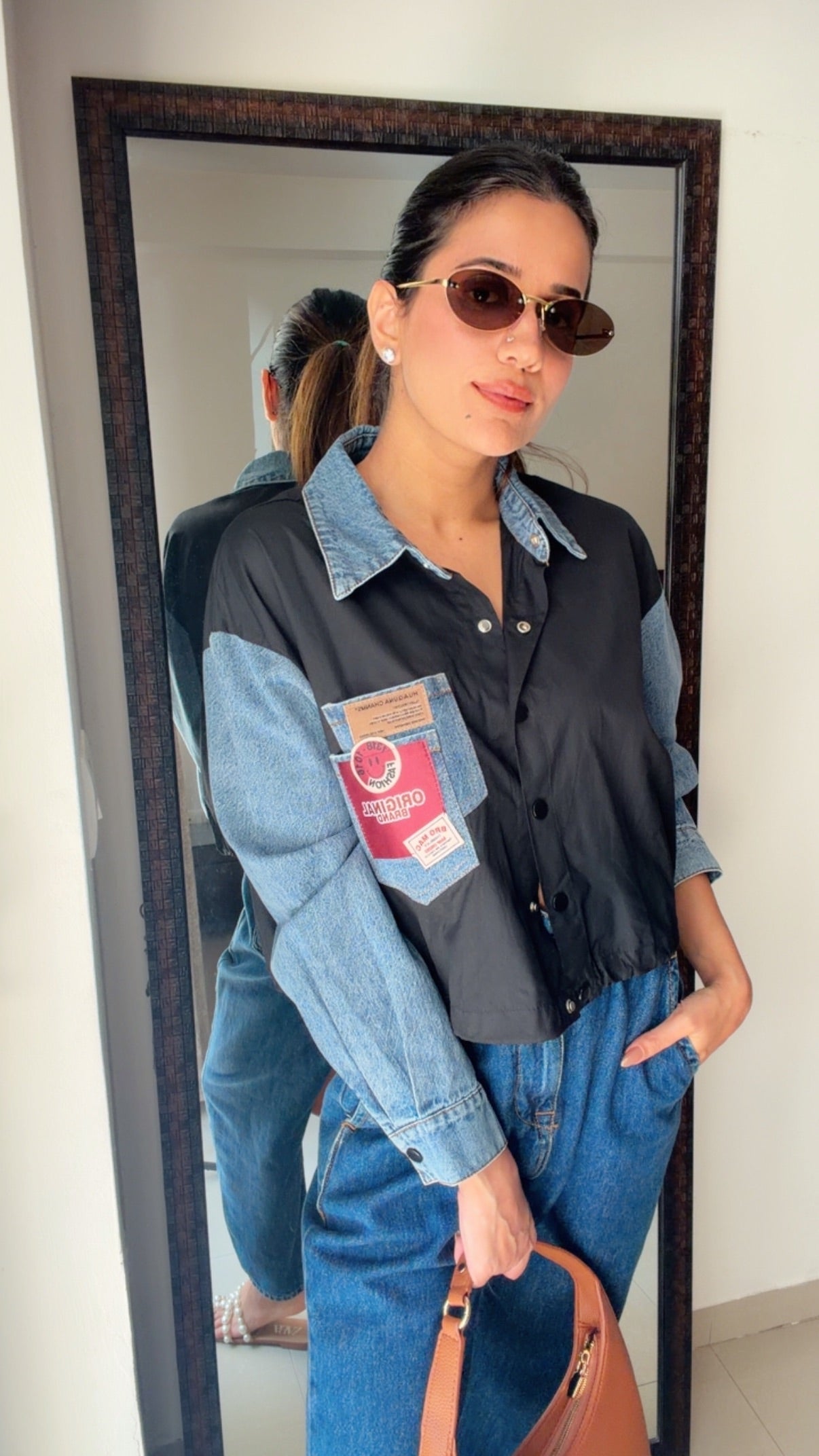 Denim Sleeves Poplin Shirt