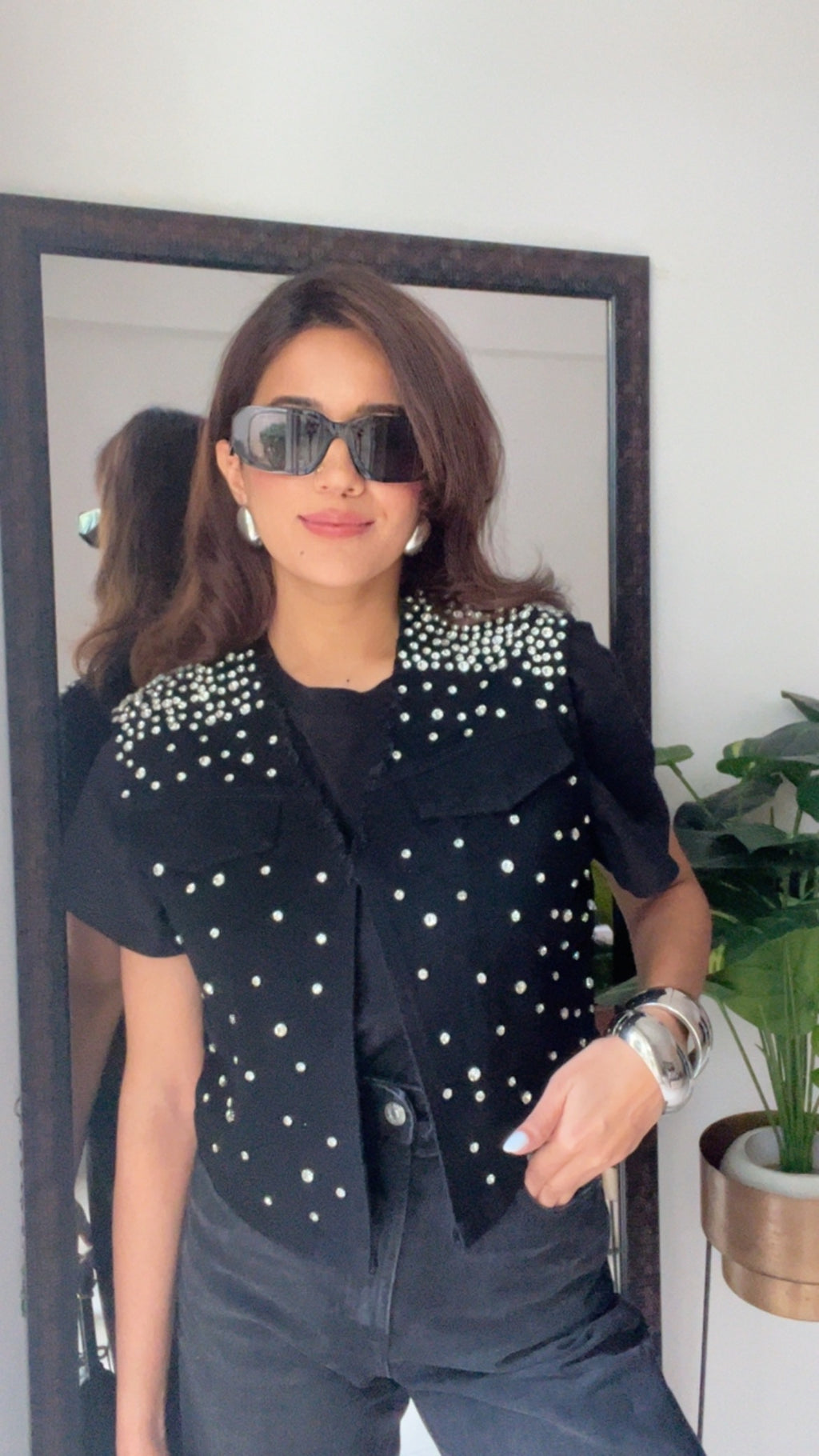 Diamond Studded Denim Fall Vest