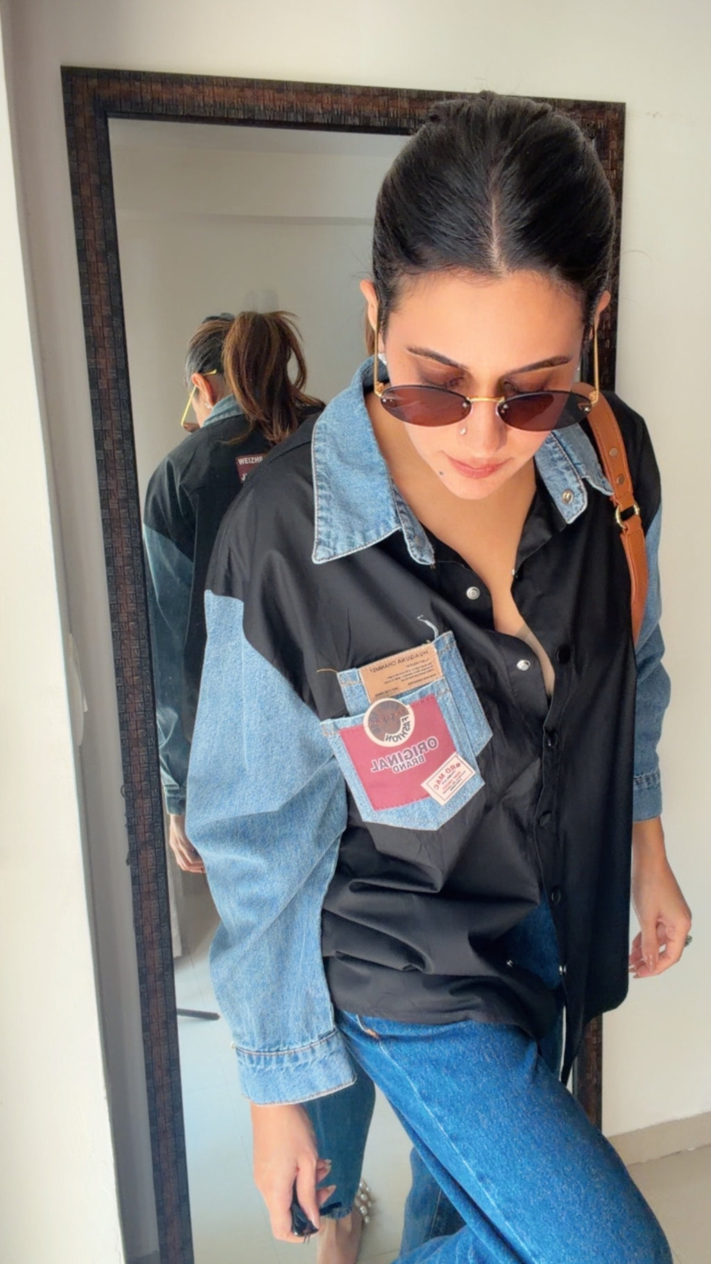 Denim Sleeves Poplin Shirt