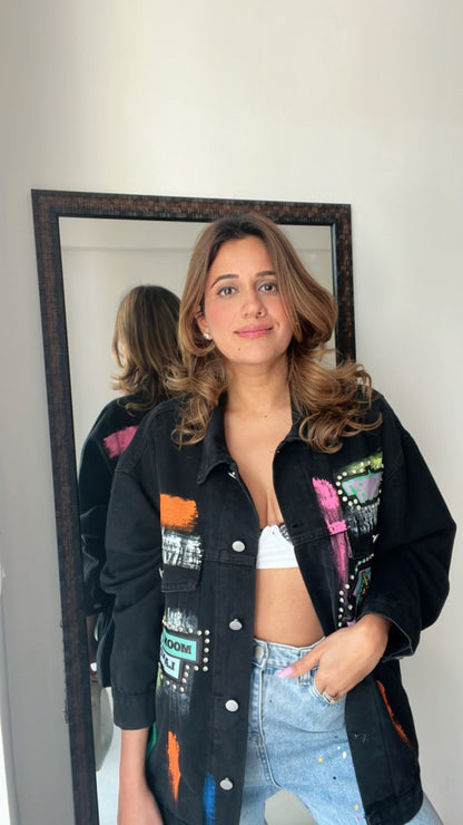 Color Splash Oversized Denim Fall Jacket