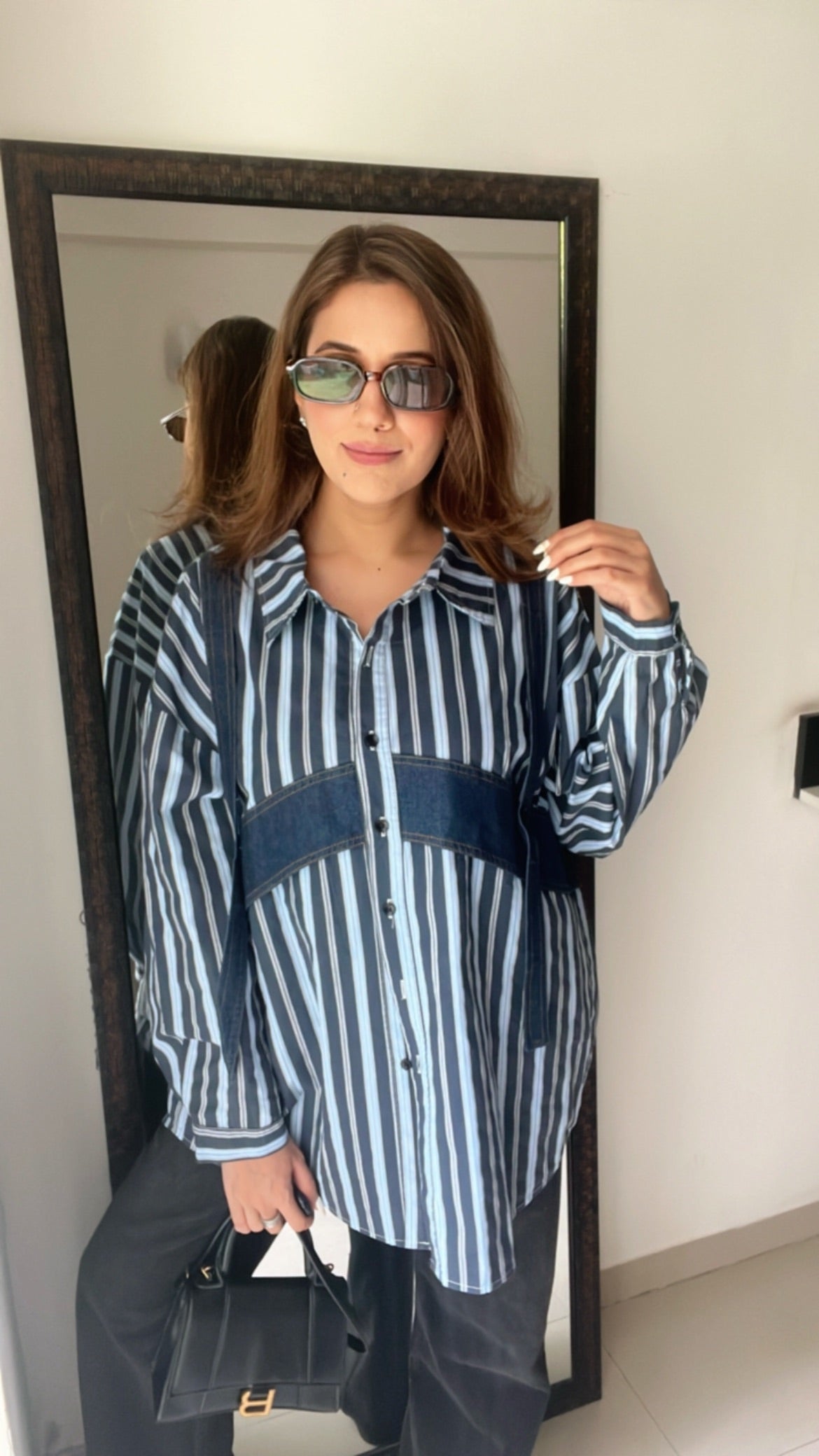Pinstripe Denim Harness Poplin Shirt