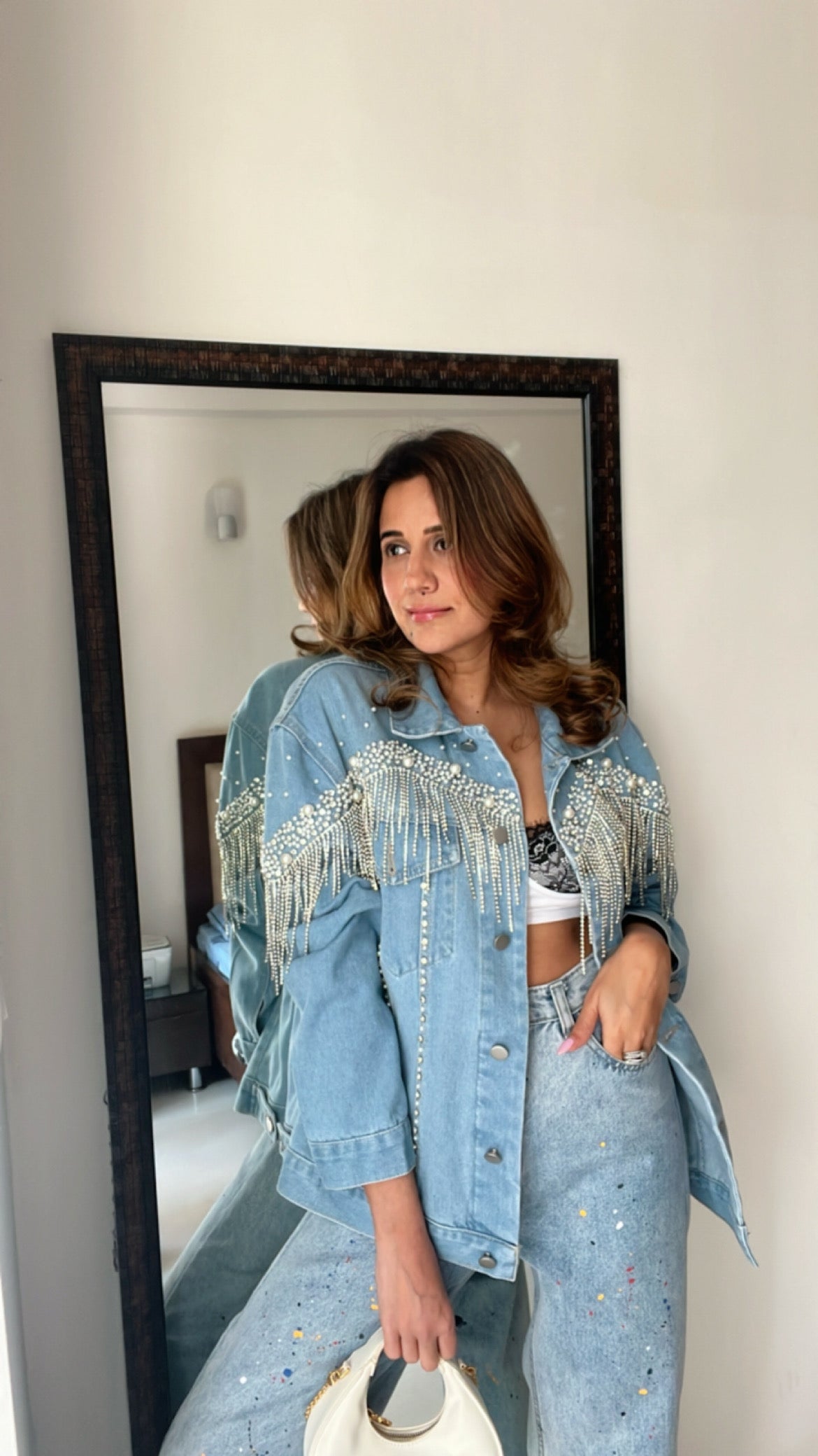 Crystal Tinsel Denim Fall Jacket