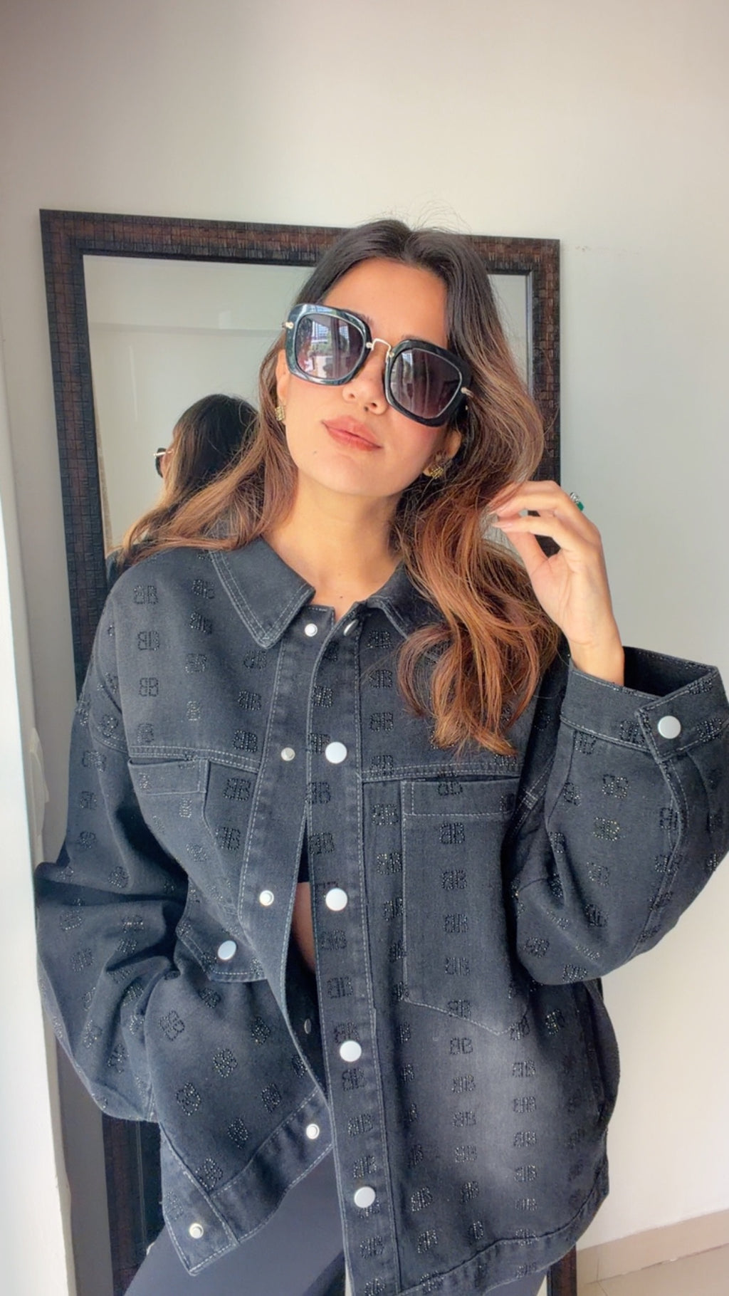 Embedded Black Washed Denim Jacket