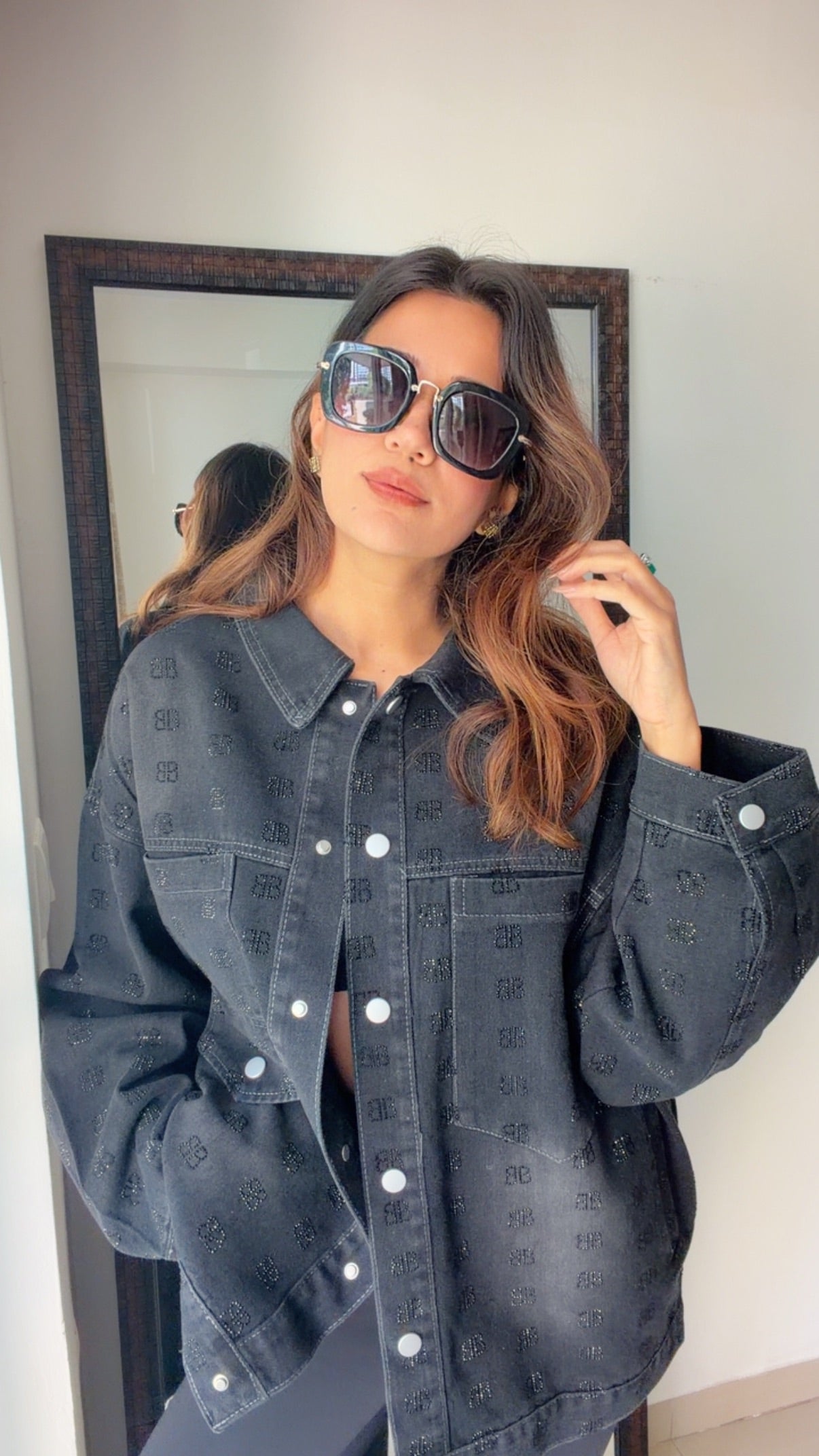 Embedded Black Washed Denim Jacket