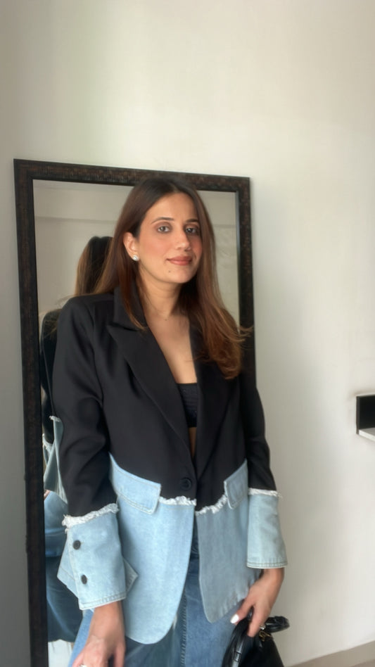 Denim Contrast Box Fall Coat