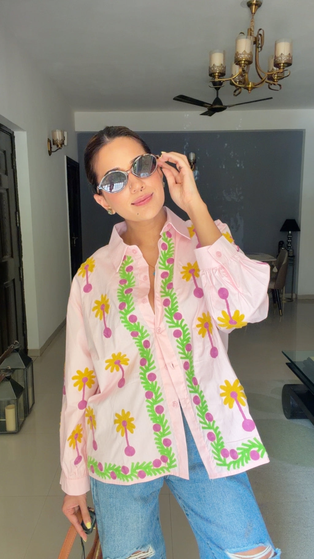 Color Block Embroidered Poplin Shirt