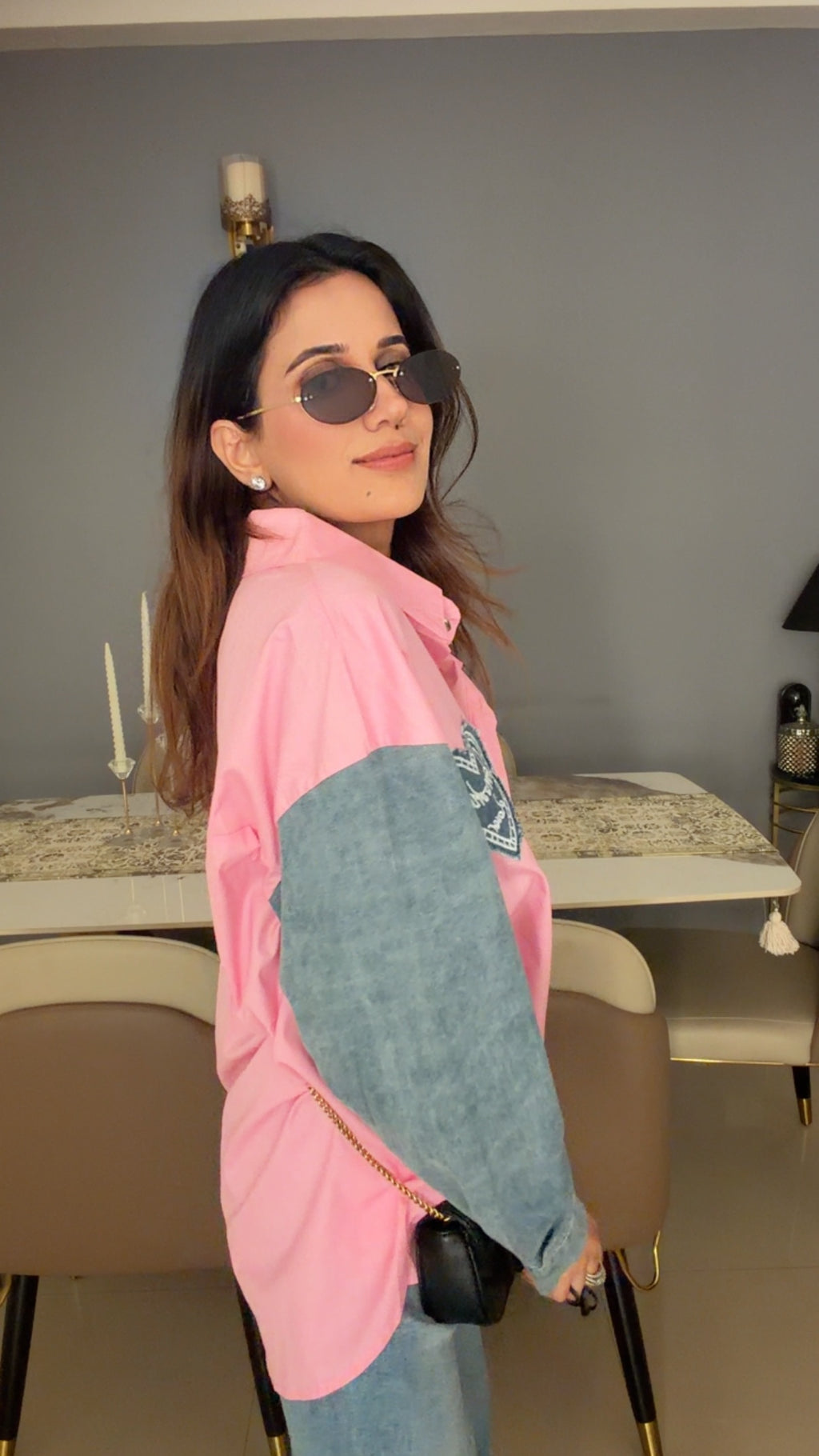 Denim Sleeves Poplin Shirt
