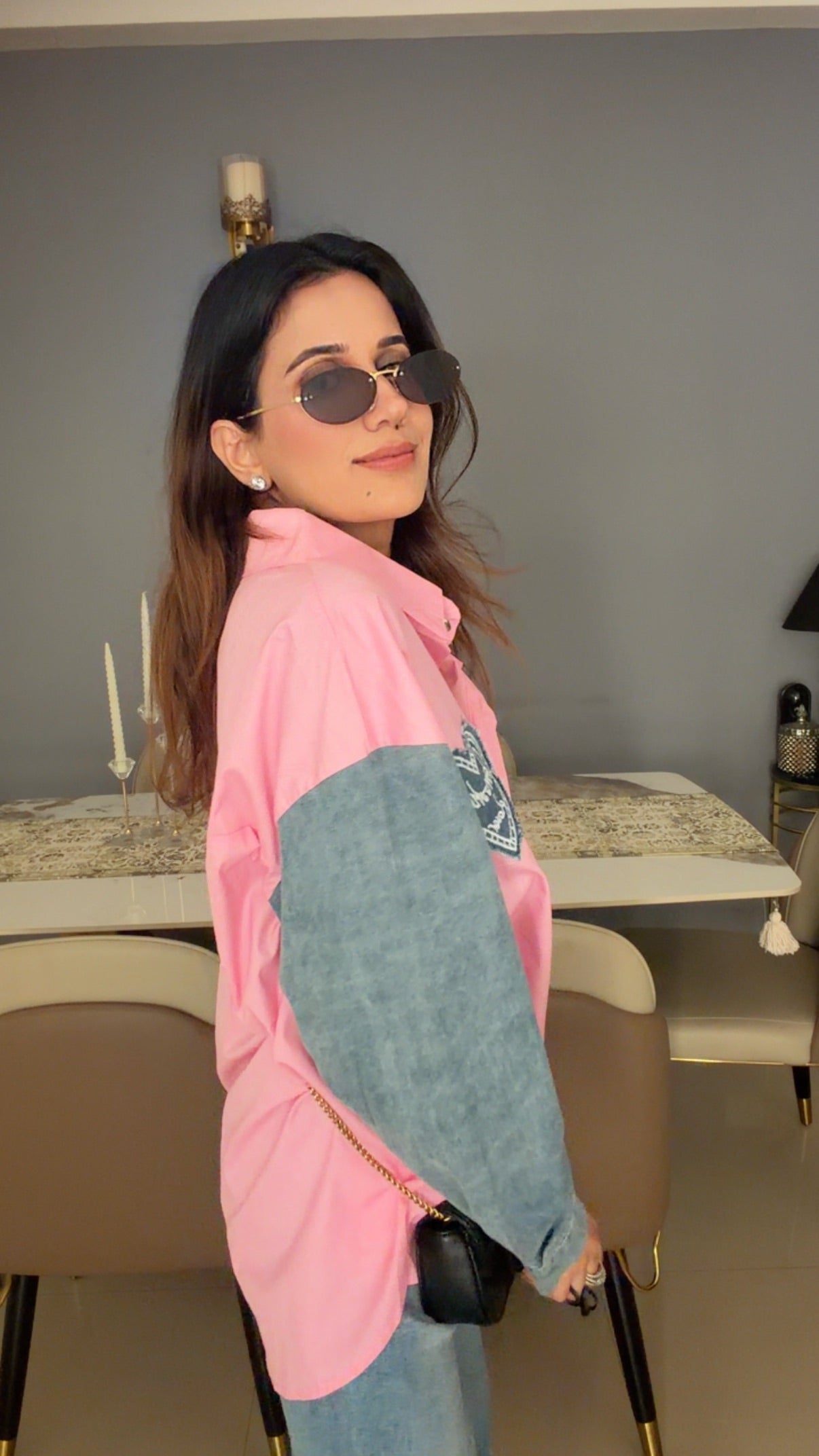 Denim Sleeves Poplin Shirt