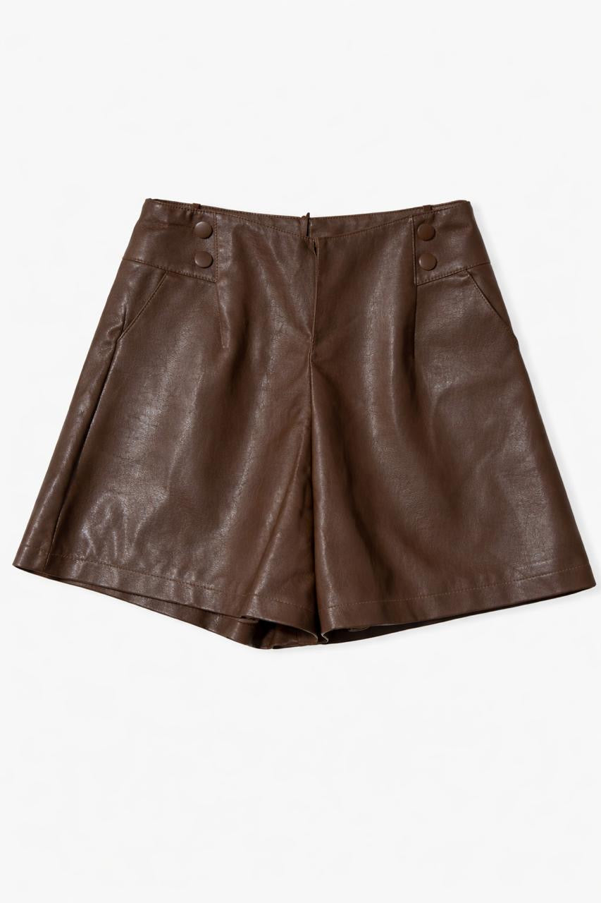 High Rise Faux Leather Fall Shorts