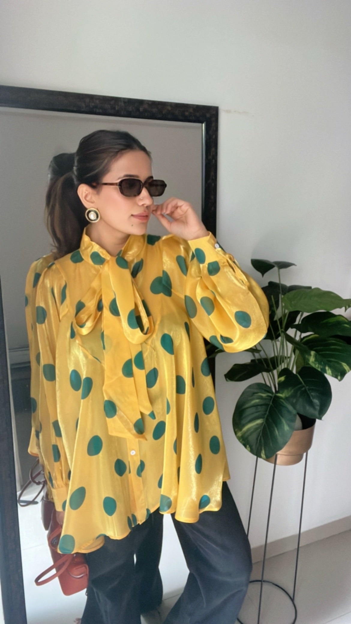 Polka Dot Flounce Glossy Top