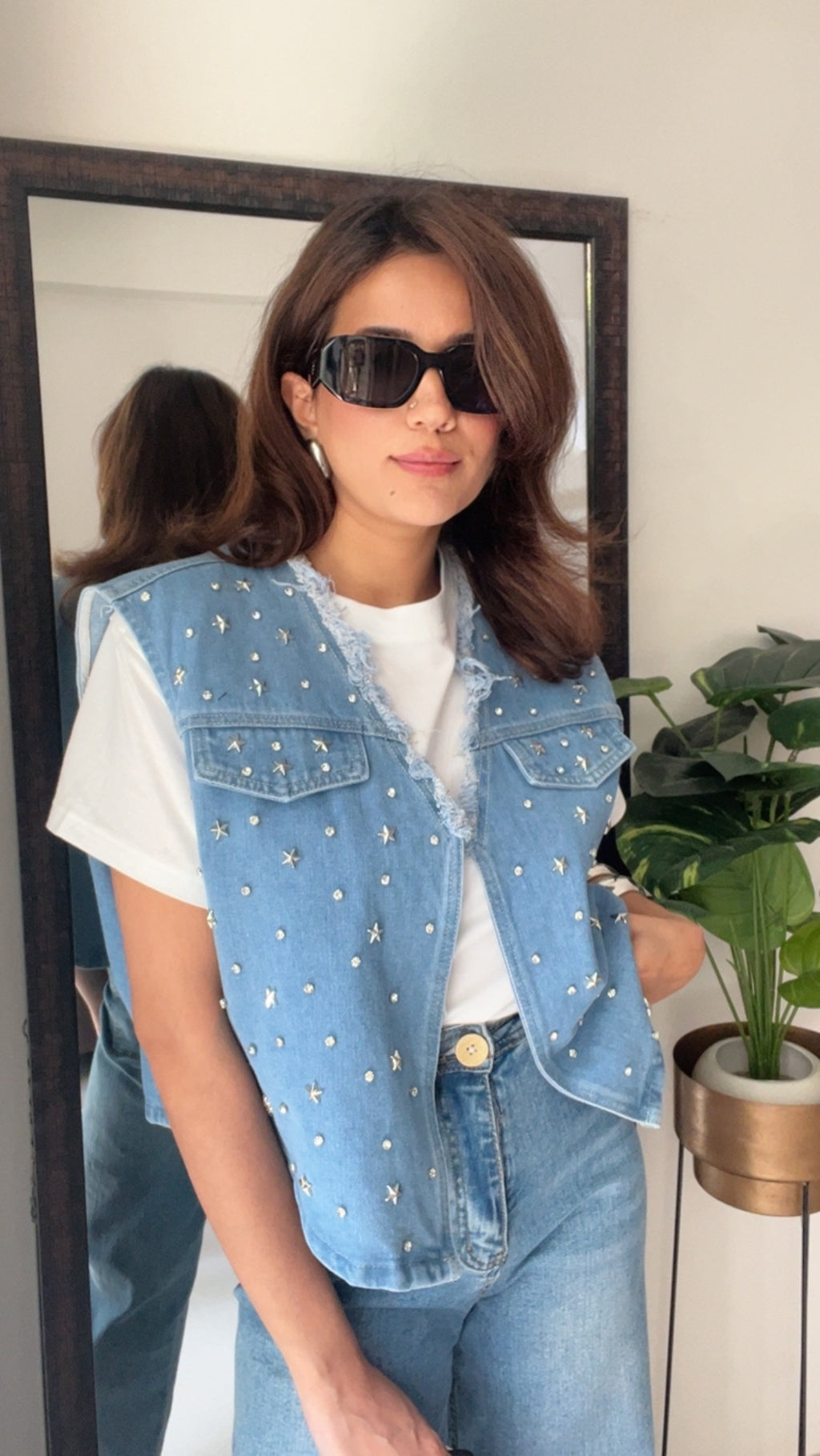 Star and Studs Denim Fall Vest