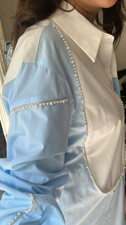 Pearl Detailed Dual Poplin Shirt
