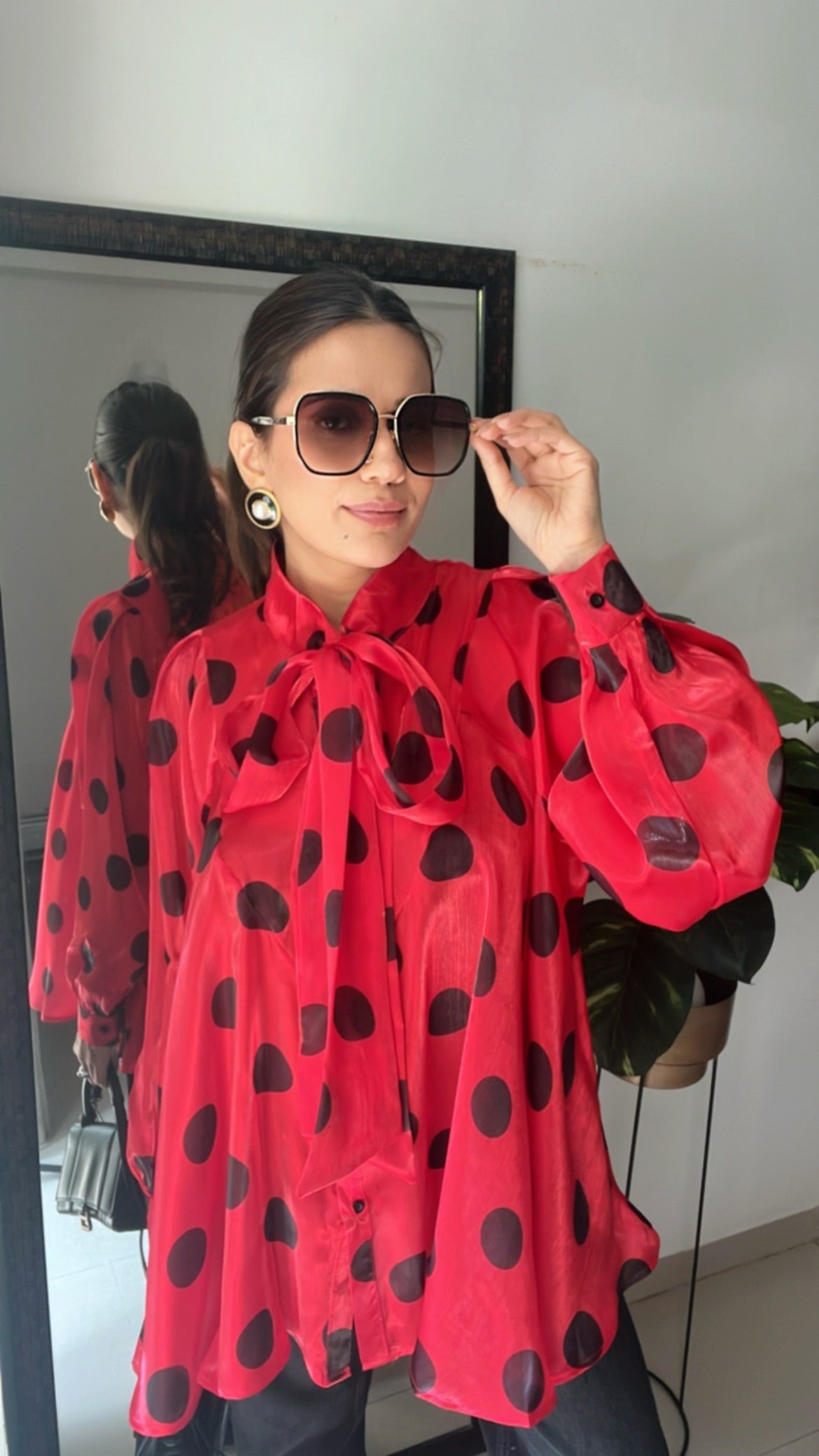 Polka Dot Flounce Glossy Top