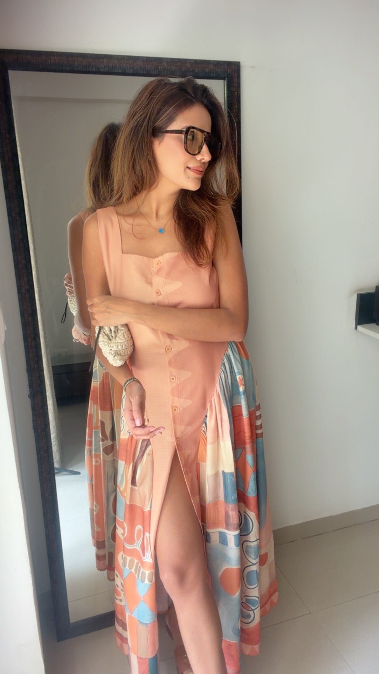 Buttoned Side Pleated Dress