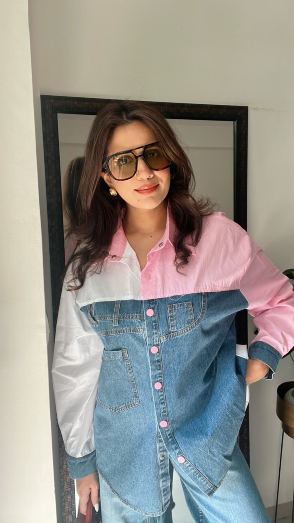 Color Block Denim Poplin Shirt