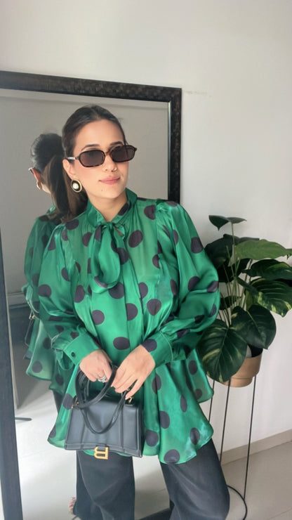 Polka Dot Flounce Glossy Top