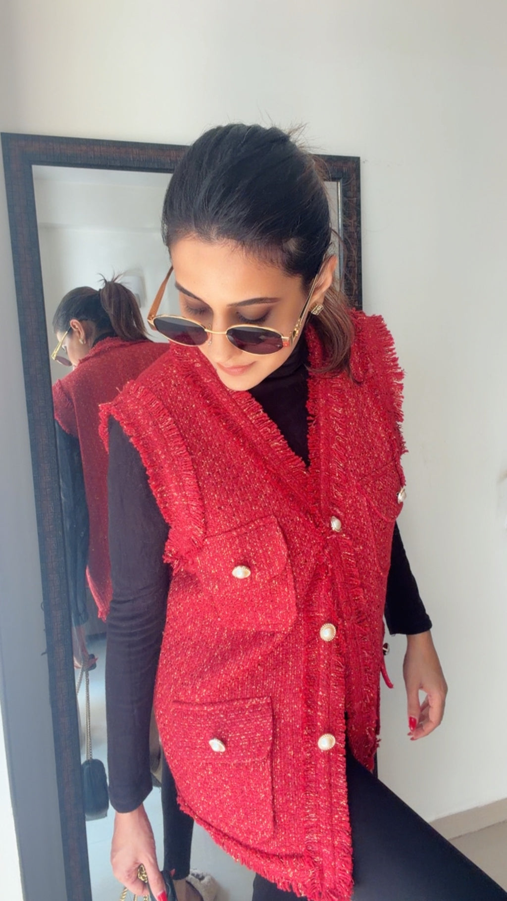 Red Tweed Fall Vest