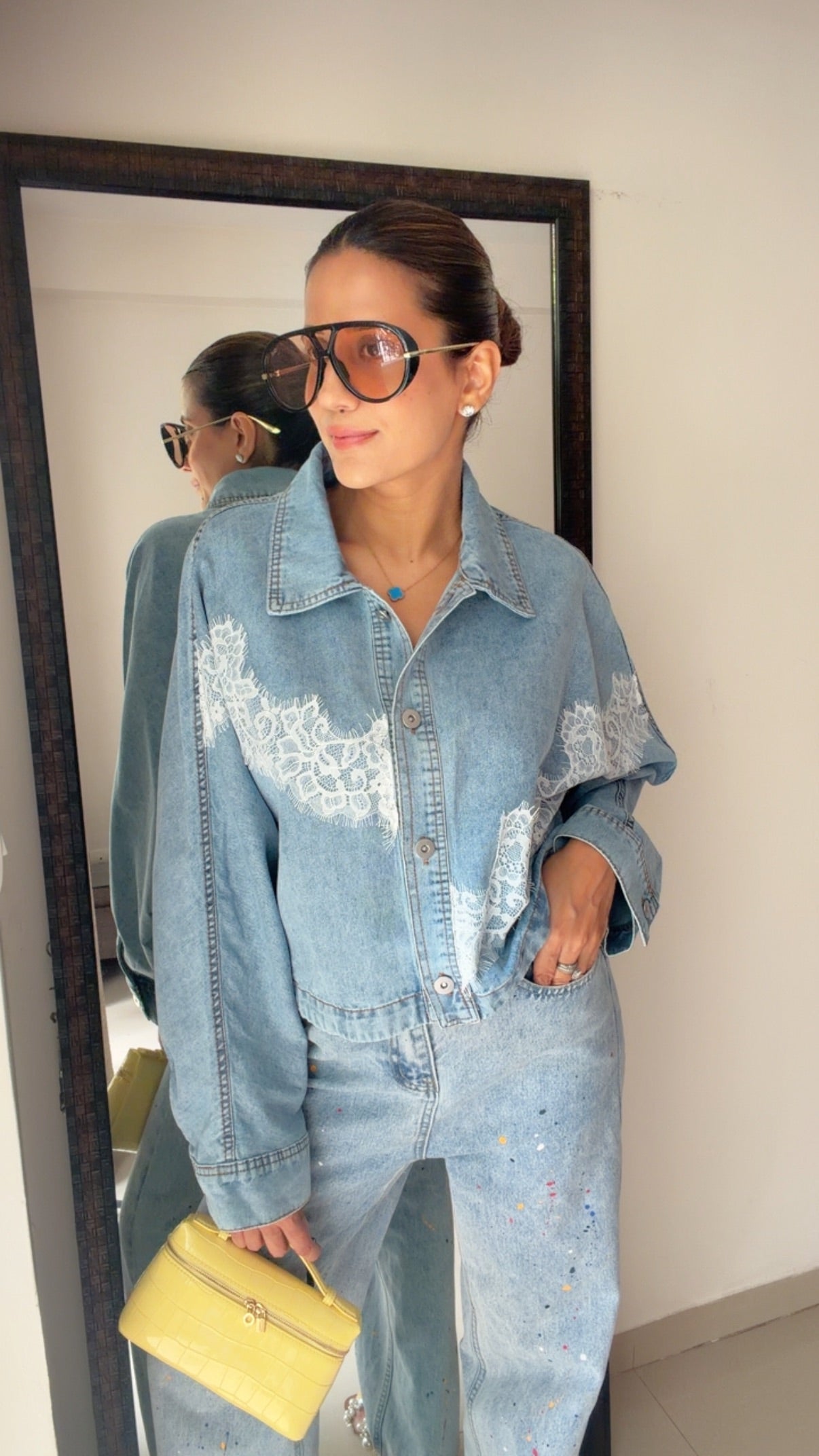 Lace Detail Denim Shacket
