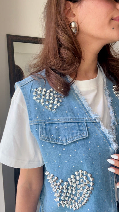 Rivet Heart Denim Fall Vest