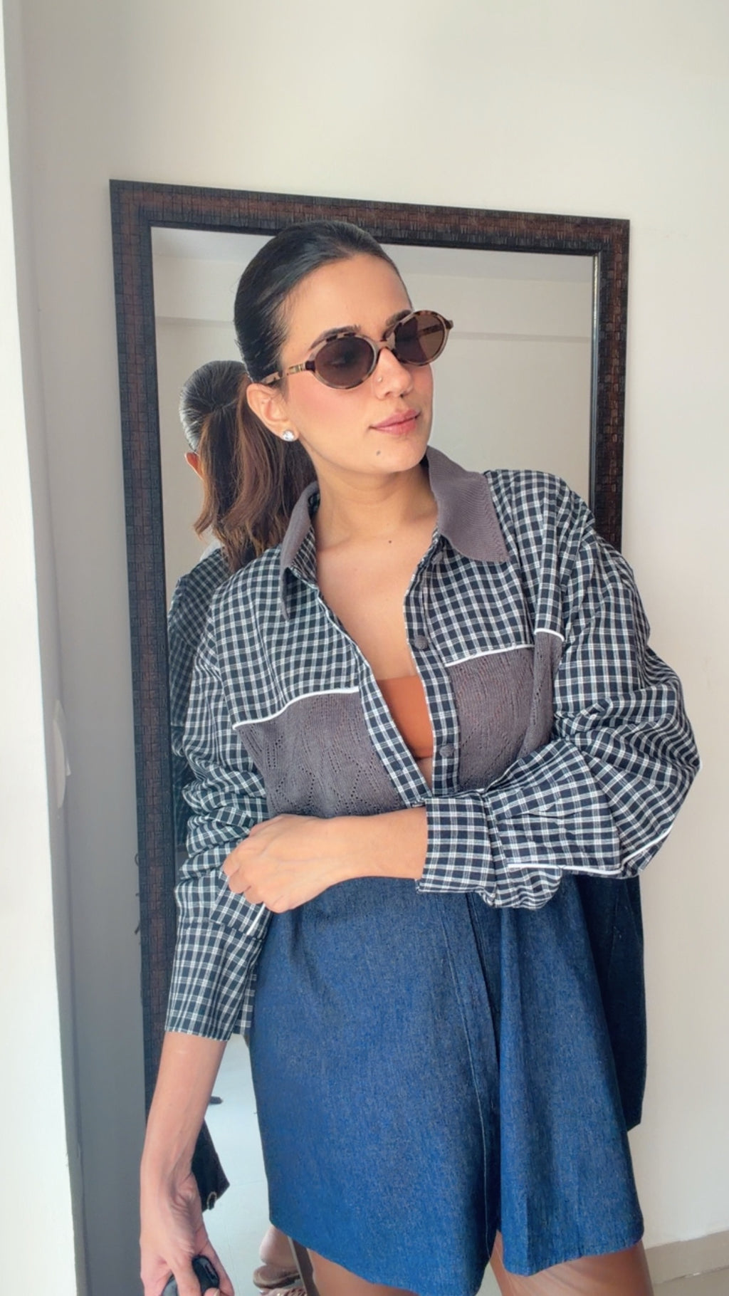 Denim Poplin Knit Shirt