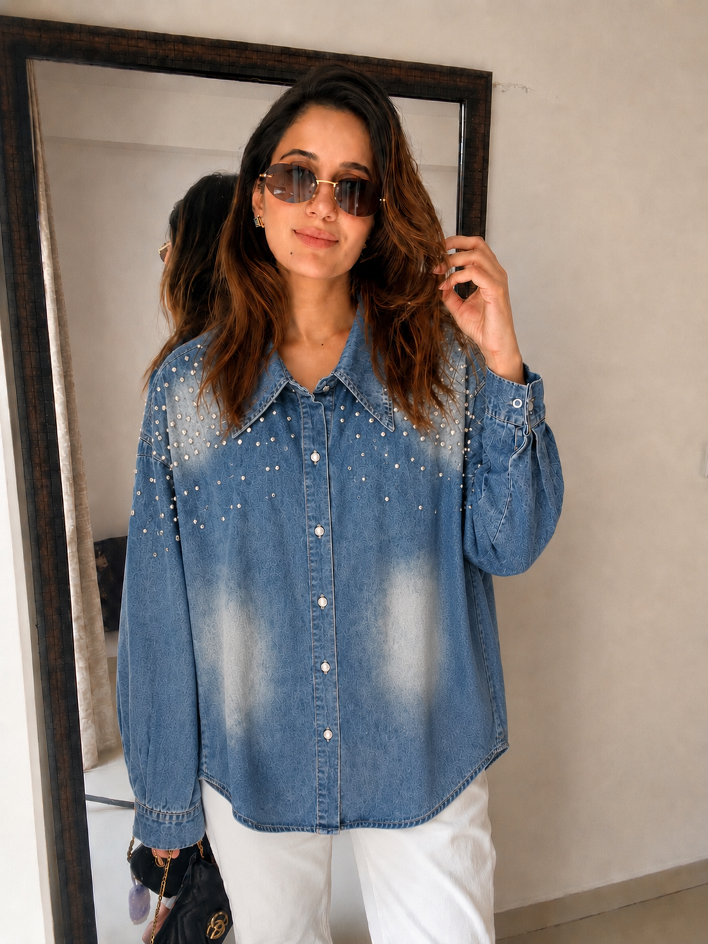Studded Washed Denim Shirt