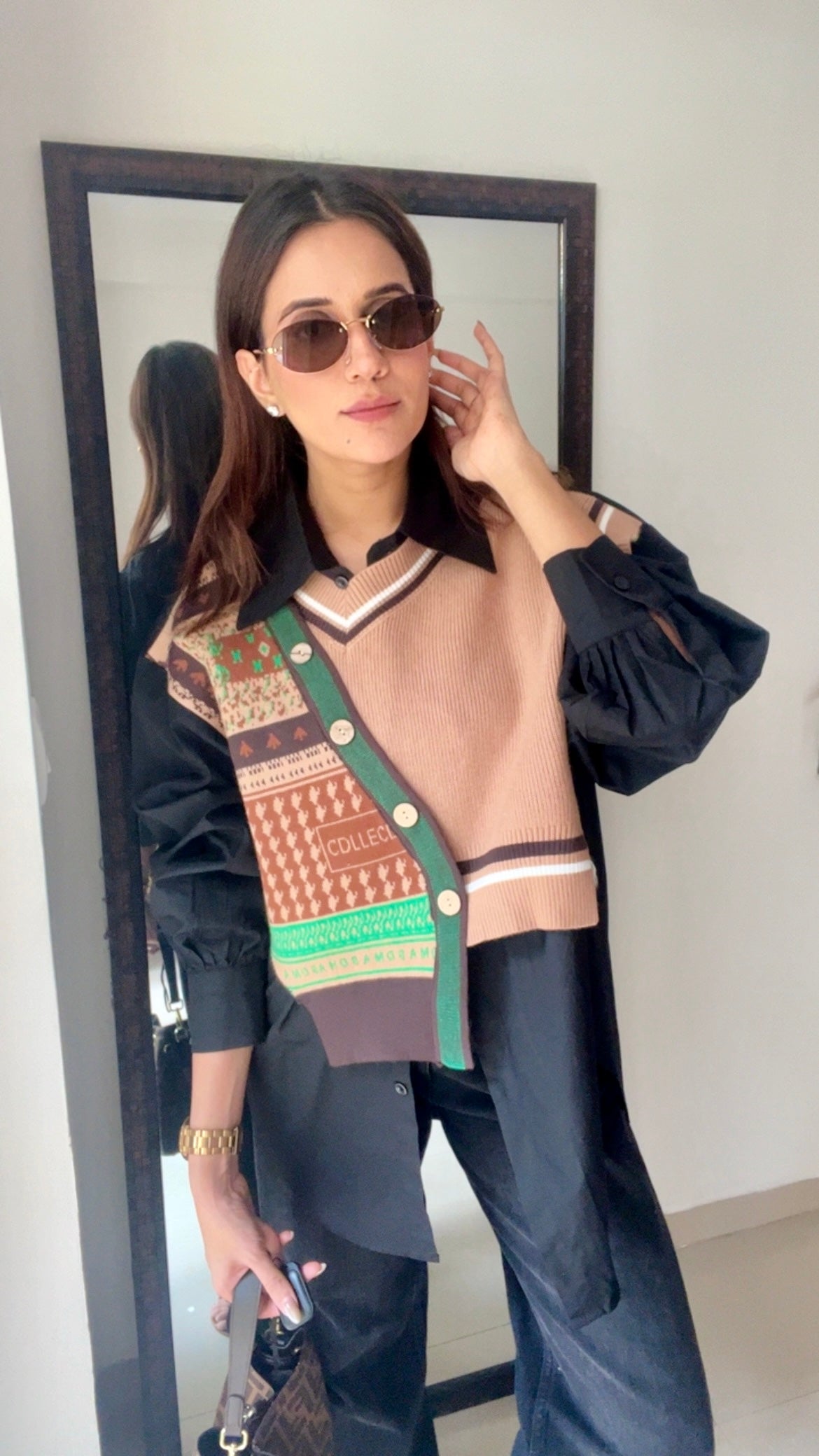 Knit Vest Poplin Fall Shirt