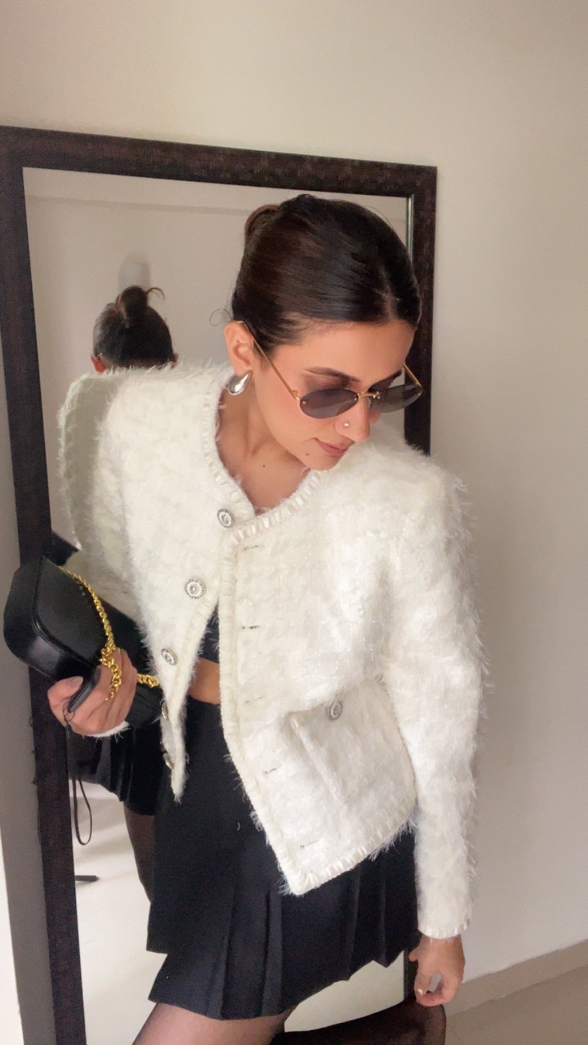 White Furry Tweed Fall Jacket