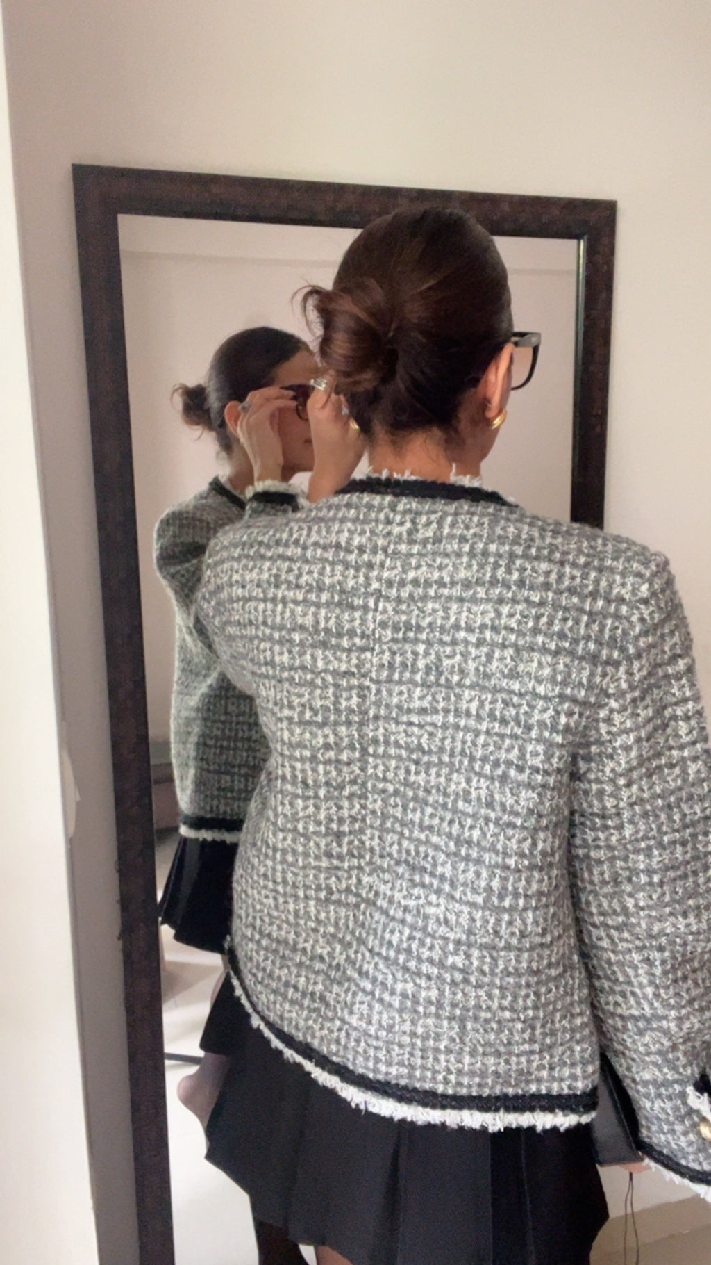 Monochrome Textured Fall Tweed Jacket