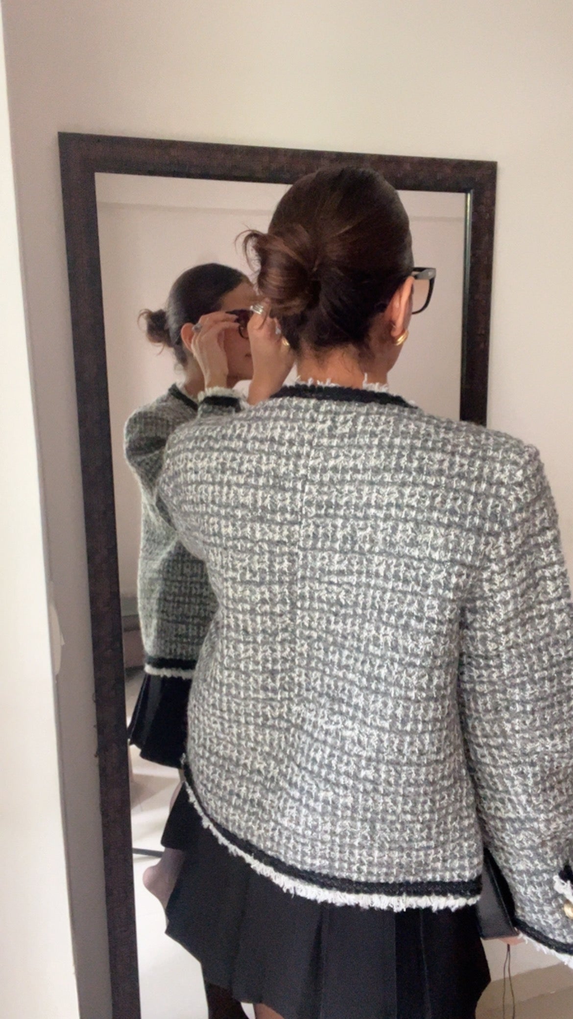Monochrome Textured Fall Tweed Jacket