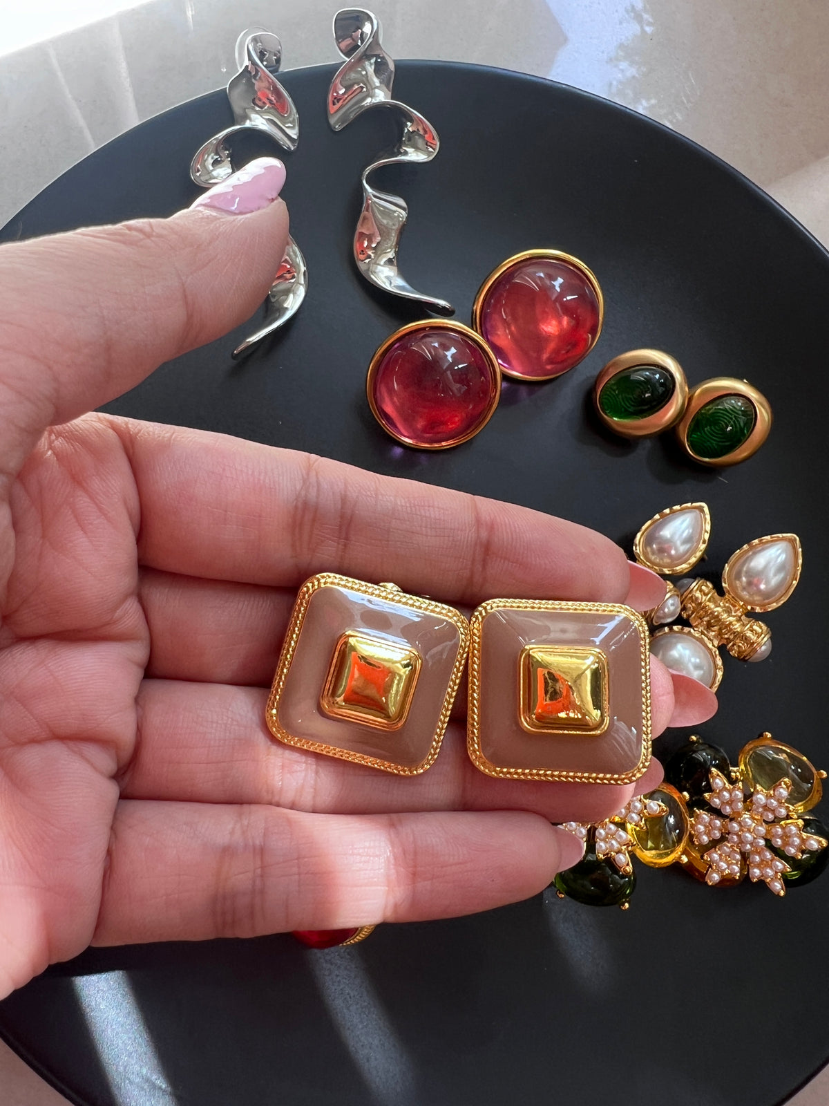 Square Button Earrings