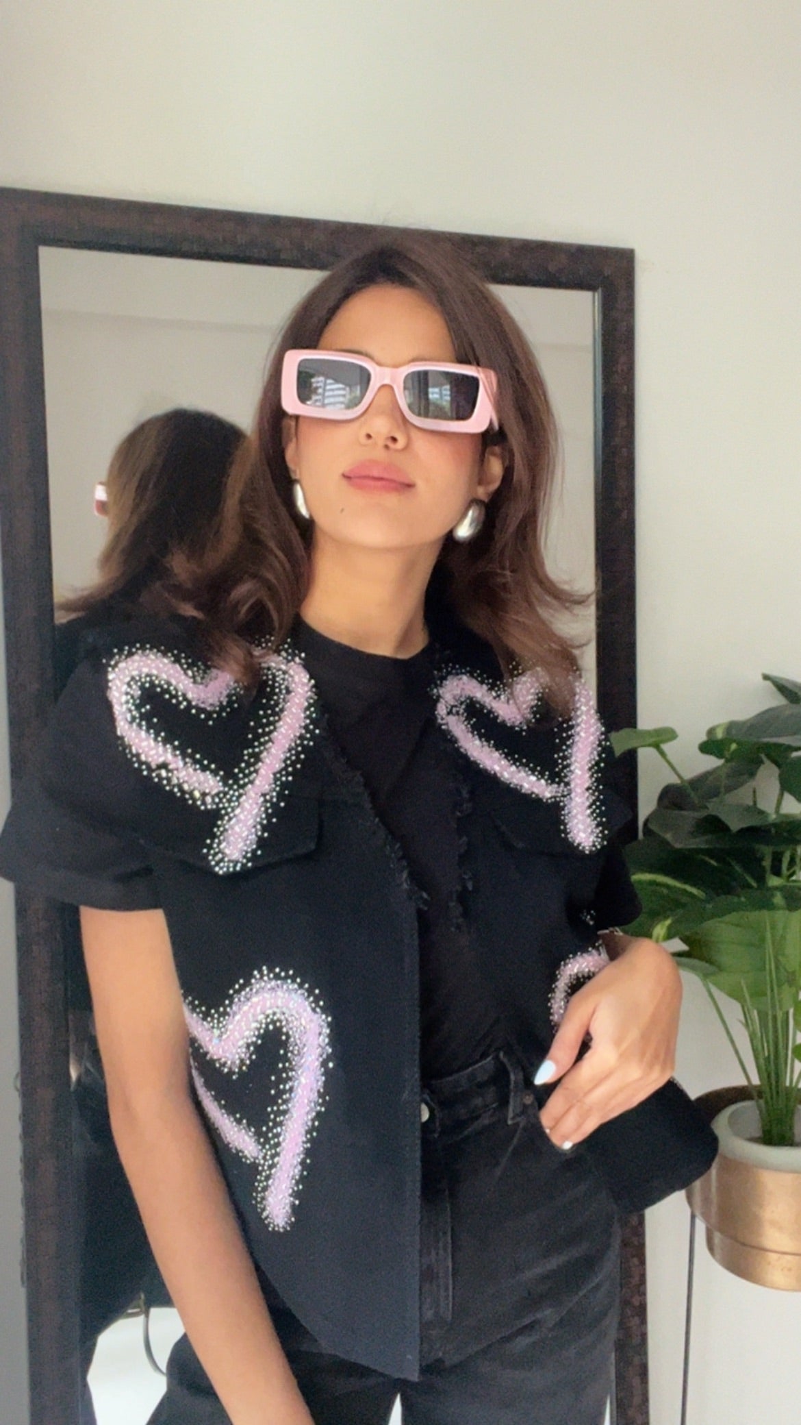 Pink Heart Swarovski Denim Fall Vest