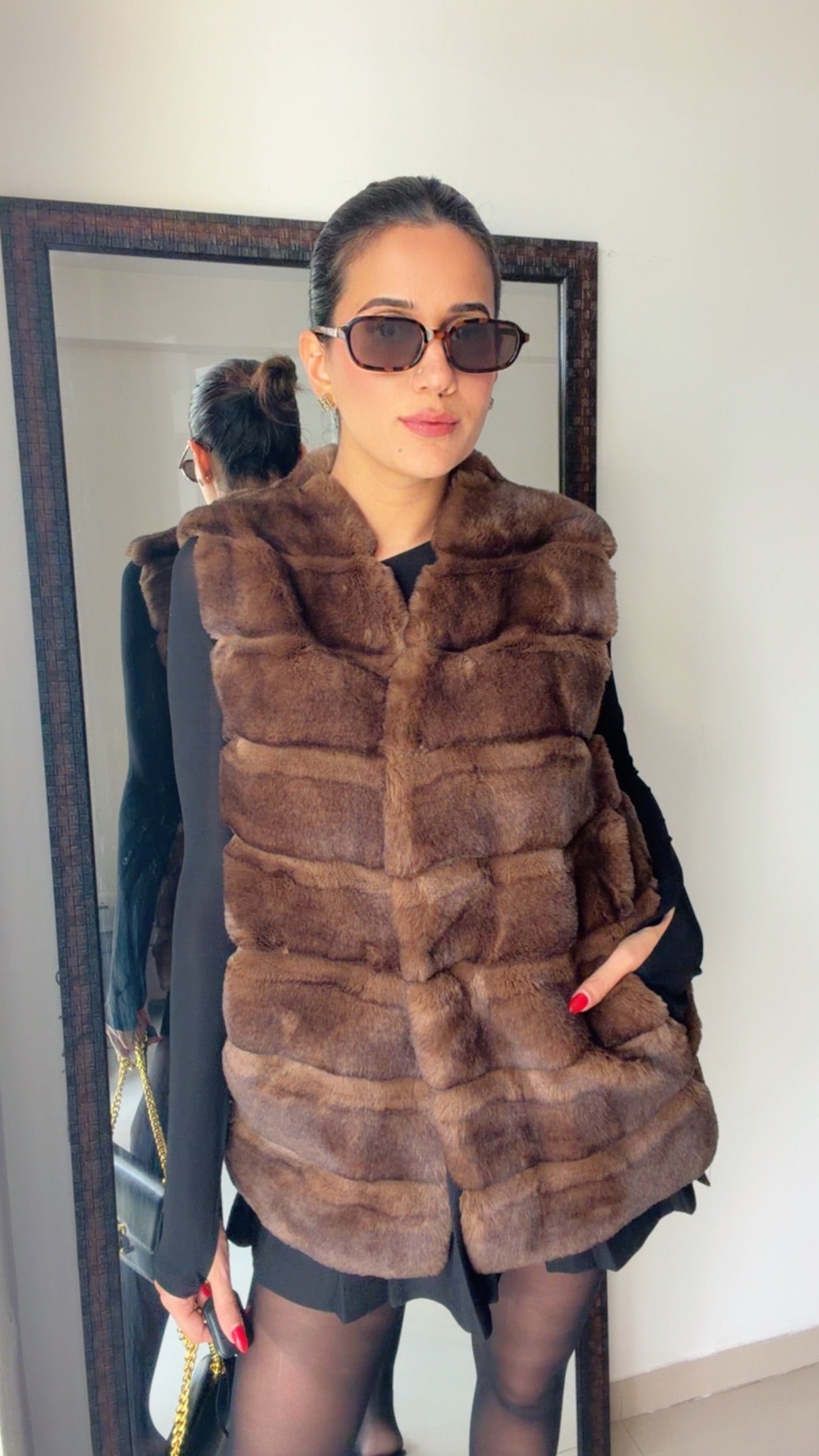 Bubble Effect Faux Fur Fall Vest