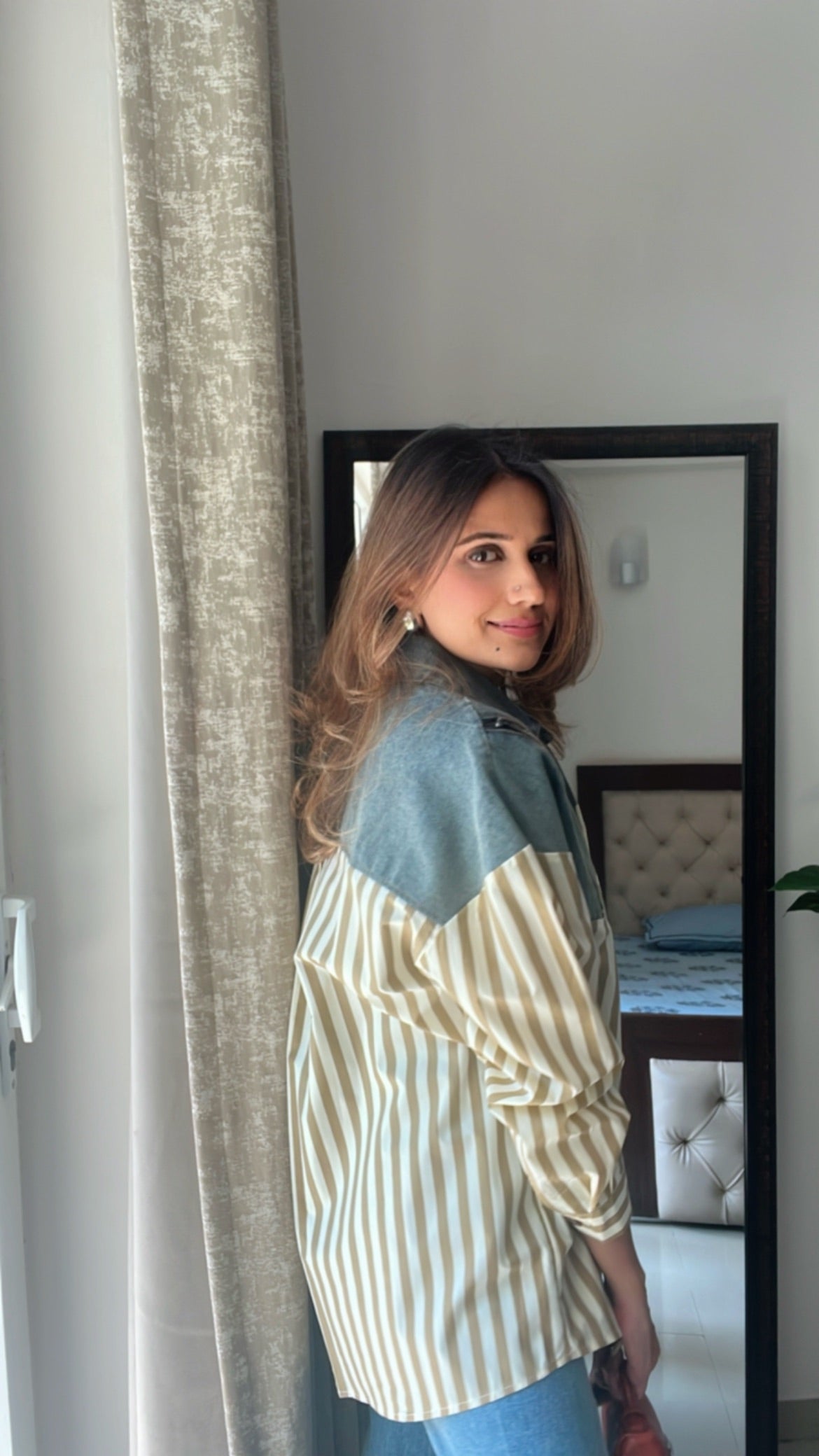 Denim Zipper detailed Poplin Shirt